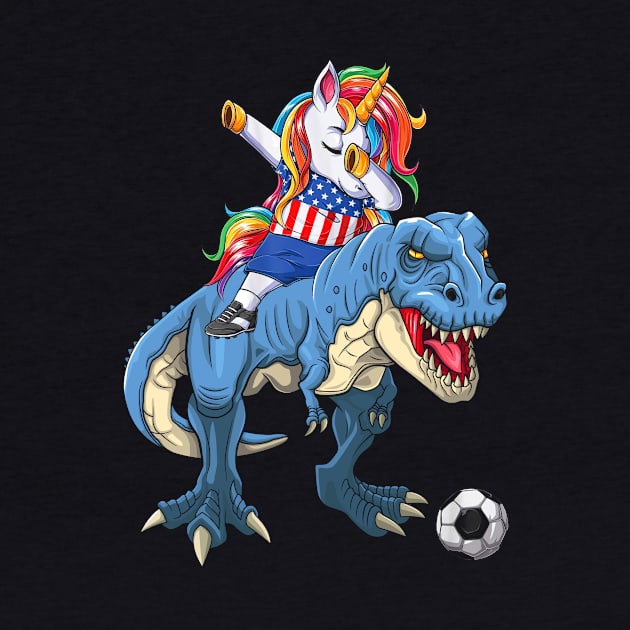 Dabbing Unicorn Dino T-Rex Flag Soccer Lovers by _So who go sayit_